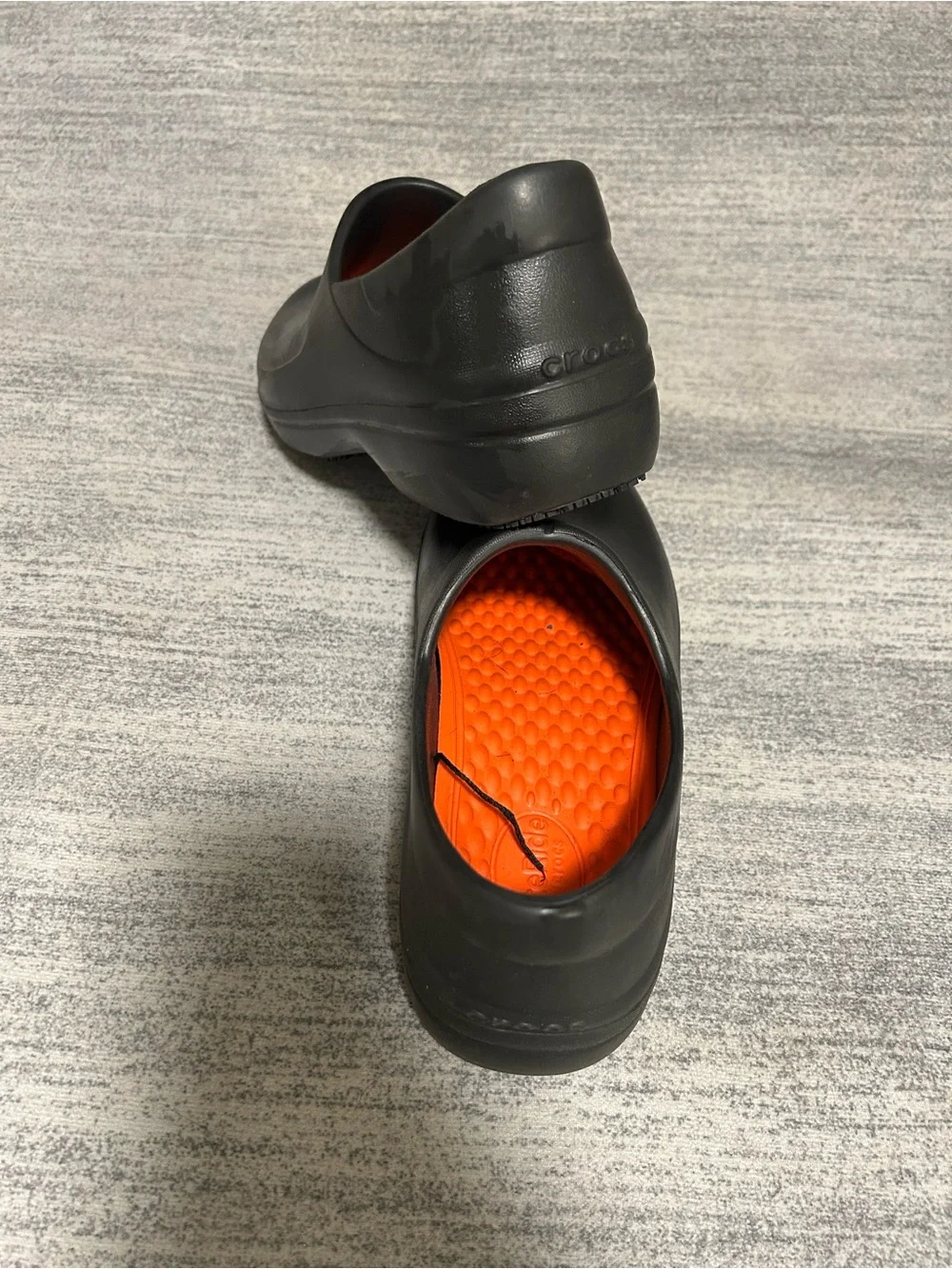 CROCS Men's Black Slip-On Clogs with Orange Insoles